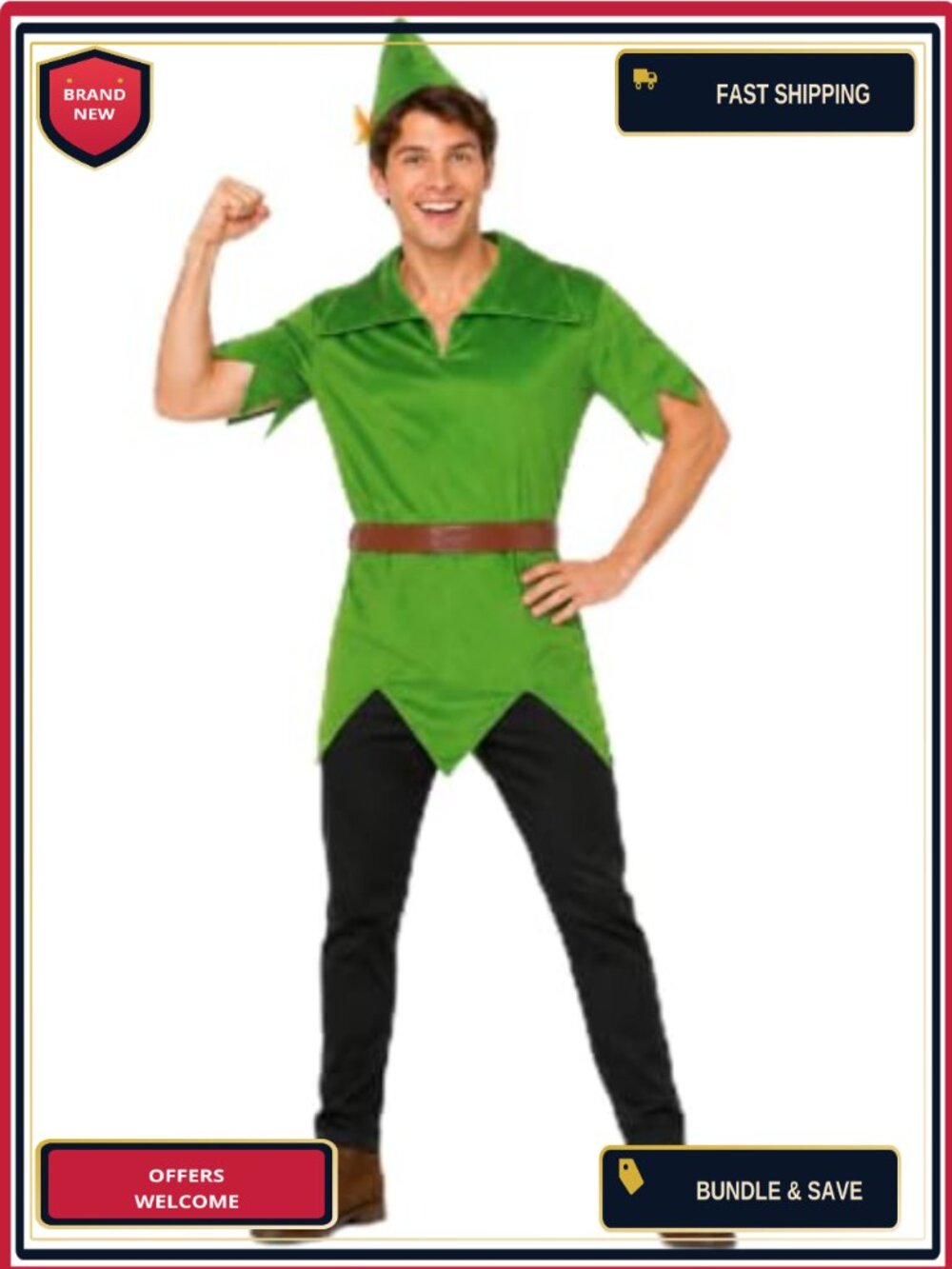 Peter Pan Adult Costume Elf Outfit Halloween Cosplay Suit Unisex